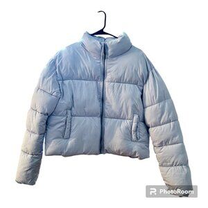 Double Zero Lilac Quilted Puffer Jacket Coat Women Size Medium Cropped High Neck